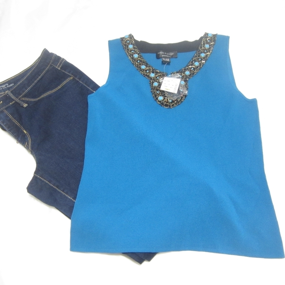 cable & gauge petites women's dress blouse.-with stones around the neck-size ps - Picture 5 of 13